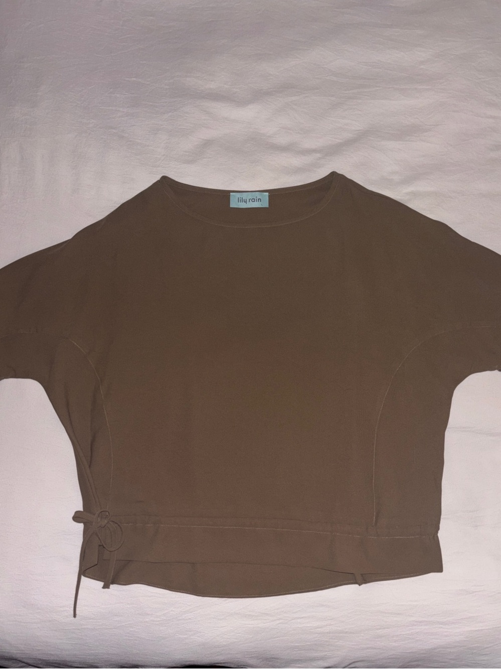 Lily Rain Brown Tie-Hem Short Sleeve Blouse